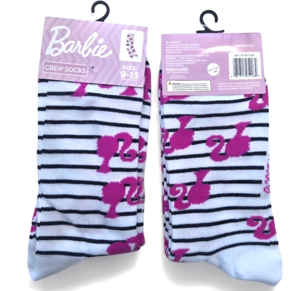 Barbie Women's Striped Crew Socks Size 9-13 - Picture 1 of 5